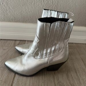 Aqua Shiny Silver Ankle Booties